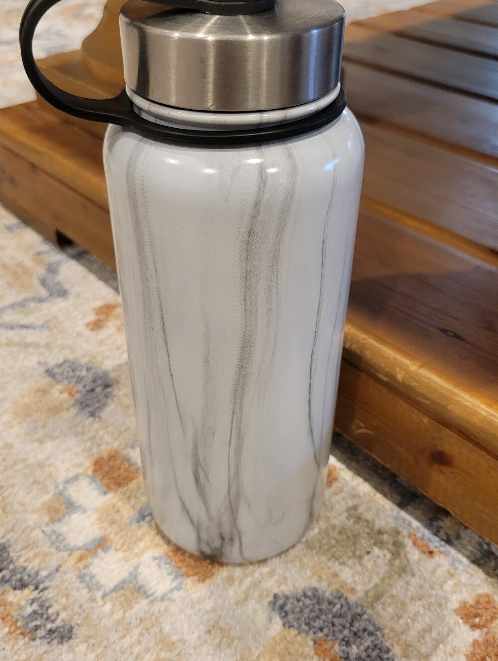 Marble-Pattern Stainless Steel Water Bottle - White